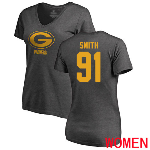 Green Bay Packers Ash Women #91 Smith Preston One Color Nike NFL T Shirt